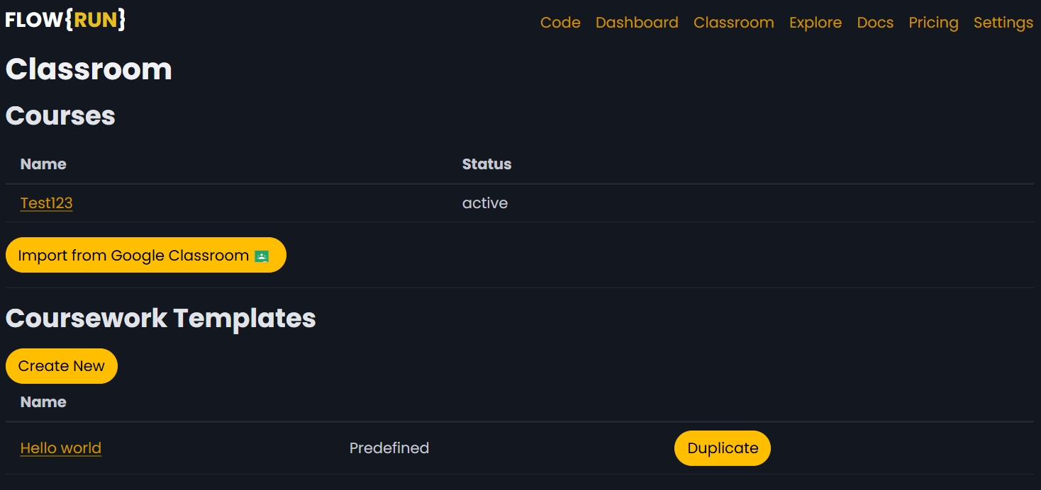 Classroom Overview Page